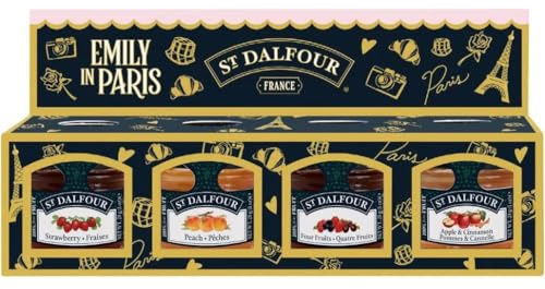 St Dalfour Emily in Paris Mini Mermelada Surtido: Frambuesa, Fresa, 4 x 28g, sin azúcar añadido, 100% fruta