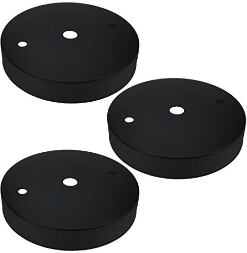 Quluxe 4 Inches Light Canopy Kit, Vintage Chandelier Ceiling Plate with Hook, Retro Pendant Light Canopy Kit with All Mounting Hardware for Pendant Light or Chandelier- Black (Pack of 3)