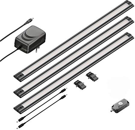 ledscom.de 3er Set LED Unterbau-Leuchte SIRIS schwarz matt mit Bewegungsmelder, flach, je 50cm, je 655lm, weiß