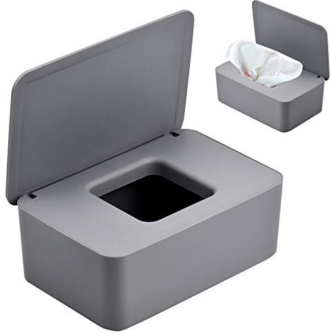 Wipes Dispenser Case Baby Wet Wipes Box Tissue Storage Case Container Plastic Napkin Box Toilet Paper Holder with Lid Seal for Home Office Car, Gray