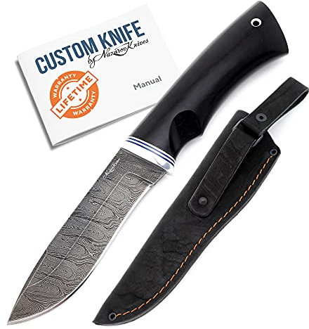 Nazarov Knives Merlin – Damastmesser – Outdoor Messer – Hainbuche und Acryl griff – Jagdmesser feststehende klinge – extra scharfer Damaststahl