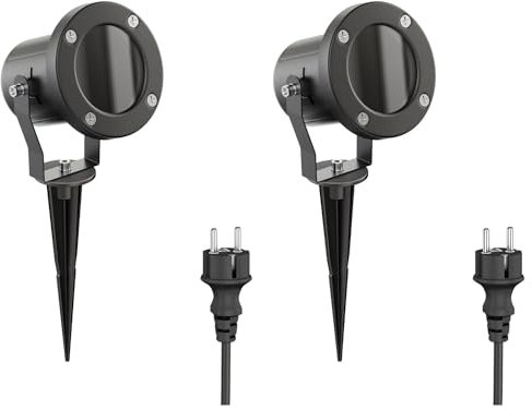 ledscom.de 2 focos LED para jardín MIBU negro con pincho de suelo para exteriores, acero inoxidable, sin bombilla