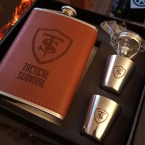 Pataca 8oz/227ml Braunes Leder mit 2 Gläsern und Trichter aus Edelstahl | Whiskey, Rum und Wodka Flachmann für Männer, Likörflasche, 100% auslaufsicher, Taschen-Flachmann für Reisen | 40124