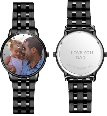 VEELU Personalisierte Foto Armbanduhr für Herren Uhr mit Foto Analog Metallarmband in Silber/Rosegold Klassisch Zifferblatt Wasserdicht