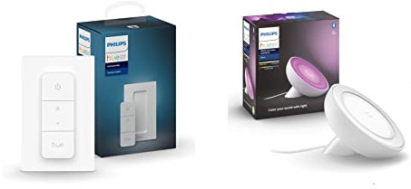 Philips Hue Dimmschalter | Zubehör für Ihr System | kabelloses Dimmen ohne Installation + White & Col. Amb. Bloom Tischleuchte weiß