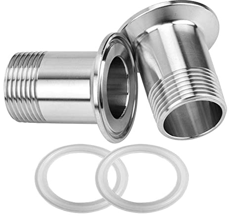 Fitvell Stainless Steel Sanitary Pipe Fitting 1 NPT Male Thread to 1.5 Tri Clamp 50.5mm Ferrule OD Sanitary Home Brew Adapter Connector (pack of 2)