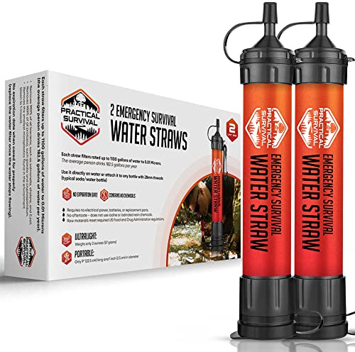 2 High-Capacity Emergency Water Straws – Lightweight, Reusable, 1800-Gallon Filters for Camping, Hiking, Travel, Biking, Survival, and Emergencies. No Expiration Date, Perfect for Preparedness