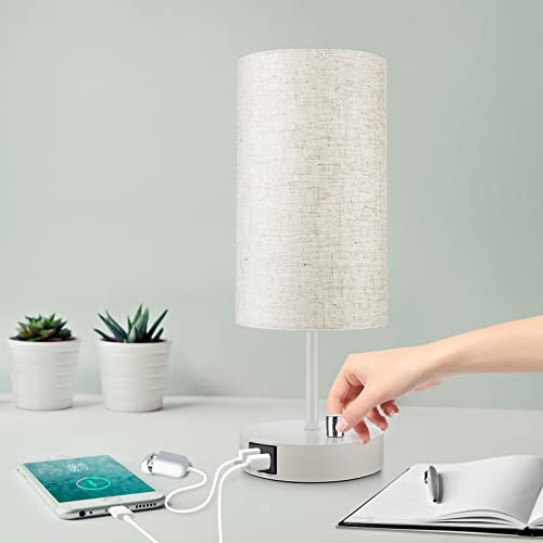 Wondlumi Table Lamp for Bedroom Stepless Dimmable White Bedside Light | Modern Nightstand Desk Lamps with Flaxen Fabric Shade for Living Room,（LED Bulb Included）