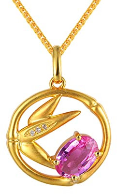 Bishilin Anhänger Kette Damen 585 Gold, Halskette mit 0.81ct Rosa Saphir Anhänger Kette Frauen Diamant Charms Gold 45CM
