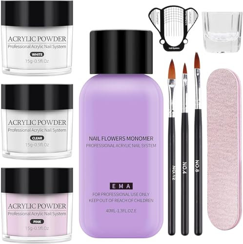 Yokilly Polvo Acrilico Para Uñas,Polvos Acrilicos Para Uñas Set Con Blanco Rosa Y Transparente,Kit Profesional De Uñas Acrílicas