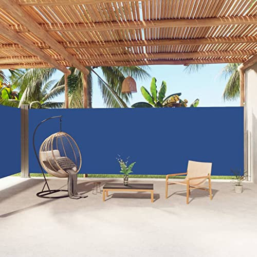 Yolola Store latéral extensible, brise-vue, extensible, 200 x 1000 cm, autoportant, protection solaire, opaque, store latéral pour balcon, terrasse, jardin, bleu