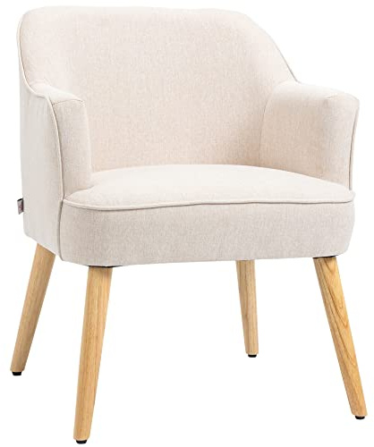 HOMCOM Butaca de Salón Moderna en Lino con Patas de Madera 120kg Crema