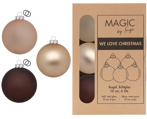 Weihnachtskugeln Glas 10cm x 6 Stück in Kartonbox Christbaumkugeln Set beige braun matt Calm Grove