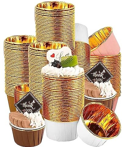 150pcs Cupcake Cases, Foil Cup Cake Cases, Metallic Baking Cups, Greaseproof Cake Muffin Liners for Birthday Wedding Party(Pink+White+Brown)