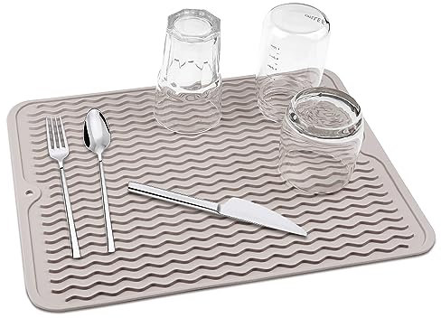 Tappetino scolapiatti, 40×30cm sottobicchieri in silicone per cucina lavello, antiscivolo e resistente al calore, marrone grigiastro