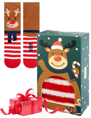 soxo Chenille Weihnachten Socken Damen Lustige Geschenke Für Frauen Bunte Weihnachtssocken 35-40 Rentier