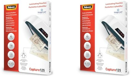 Fellowes Laminierfolien A5 ImageLast, 125 Mikron (2 x 125 mic), 100 Stück, transparent mit Ausrichtungshilfe (Packung mit 2)