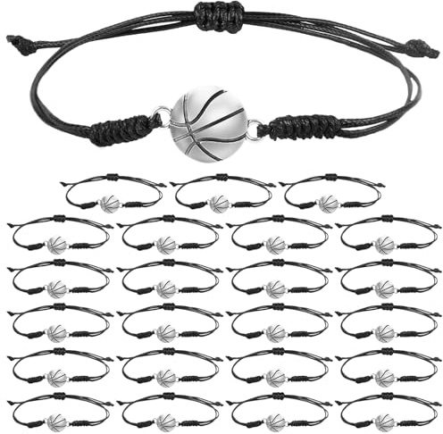 NQEUEPN 24 Pulseras Baloncesto, Pulsera Ajustable Jugador Baloncesto Cuerda Trenzada Mano Pulsera Dijes Baloncesto Accesorios Joyería Deportiva Unisex para Mujeres, Hombres, Adolescentes, Equipo