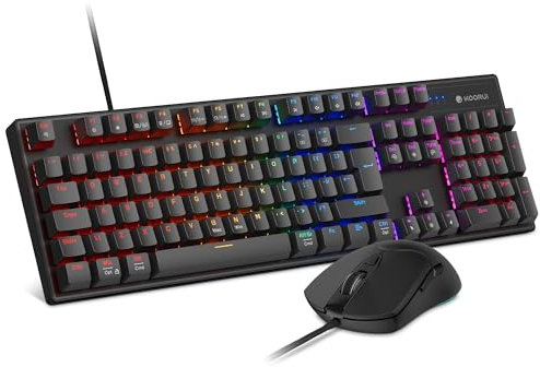KOORUI Wired Gaming Keyboard and Mouse Combo, Full-Sized 104 Keys Machanical Computer Keyboard with Ergonomic Design and Optical Wired Mouse for Windows Laptop PC/Mac OS/Xbox-Red Switch