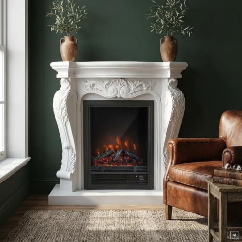 abc HOME | Elektrischer Kamin | Barockstil | Fernbedienung | Heizfunktion | realistische Flamme