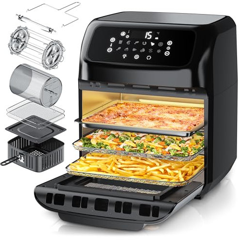 Arendo - Friggitrice ad aria calda da 12 litri - Mini forno multifunzione - Air Fryer friggitrice rotante - Kebab – Pizza - pollo – 9 Programmi - Senza BPA