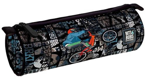 Grafoplás Schüleretui rund | groß | 22 x 8 cm | Reißverschluss mit Griffen | Polyester | Cross | Bits&Bobs Pop Up Design Schulbedarf, Schwarz, 22x8cm, Rundes Federmäppchen für die Schule