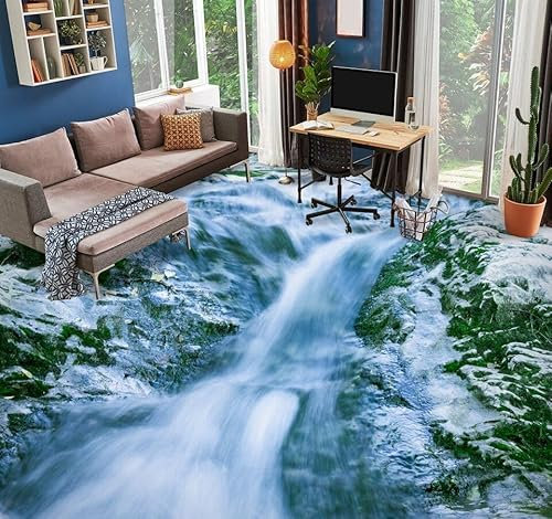 Benutzerdefinierte Selbstklebende Boden Wandtapete 3D-Flussschnee, 150 x 105 cm Bodenfliesen Aufkleber Wohnzimmer Studie Pvc Wasserdicht Tragen 3D Bodenbelag Tapete