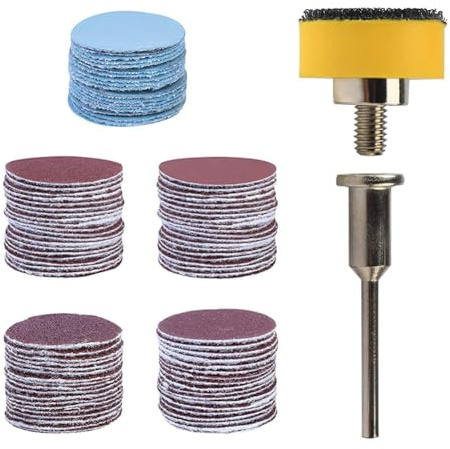 SeonFook 100 dischi abrasivi da 25 mm, per smerigliatrice, trapano, utensili rotanti, attacco con gambo da 0,3 cm, fogli abrasivi per lucidatura (carta grana 100/180/240/1500/3000)