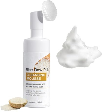 Detergente schiumogeno per riso, detergente esfoliante delicato per il viso con spazzola in silicone, detergente idratante profondo per il viso al riso, detergente nutriente e idratante per la cura