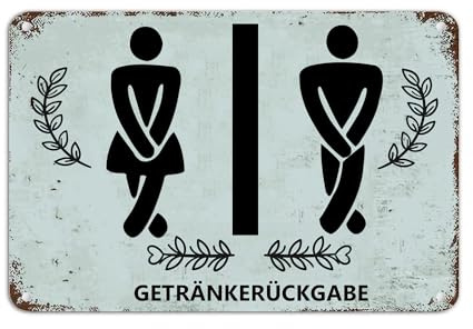 Lustiger Spruch Getränkerückgabe WC Schild Vintage Gäste WC Deko 20x30 cm | Lustiges WC Schild,Toilette Türschild,Badezimmer Wanddeko,Retro Metallschild,Mit Vorbohrungen,Badezimmer Vintage Deko
