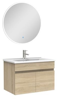 AICA Ensemble Meubles Salle de Bain Simple Vasque 60cm + Miroir Lumineux Chêne Wotan