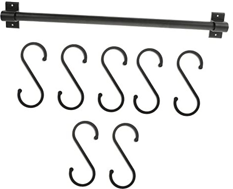 Hoement Gancho Para Utensilios De Cocina Multifuncional 50 Cm Negro De Aluminio Espacial Sin Perforaciones Estante Para Colgar Pared Para Hogar Oficina Restaurante 7 Ganchos