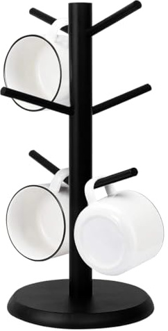 DRJCKOLOTH Porta Tazze,Portabicchieri In Legno,Portabicchieri Caffè,Albero Porta Tazze Con 6 Ganci, Per Bancone Della Cucina Tavolo Da Tè Organizer Tazza Di Caffè