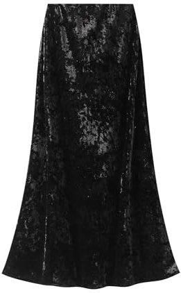 LLECDASEUI Donna Inverno Velluto Elegante Gonna Lunga Elasticizzata vita Alta Maxi Gonna Elastica vita a Pieghe Gonna (Nero,L)