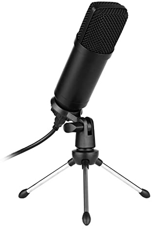 Kondensatormikrofon, Computer-Mikrofon-Set mit -Stativ aus Metall, Windschutzscheibenkabel für Musikaufnahmen, Live-Streaming, Online-Singen (Flacher Kopf)