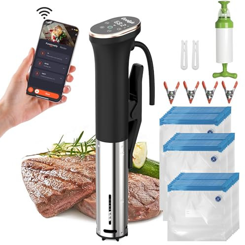 Cooksir Cuiseur Sous Vide, 1400W, Sous Vide Cuisson 35CM avec Boîtier en Acier Inoxydable, Commande Wi-Fi & Tactile avec LED, Sac Sous Vide avec Pompe en Kit, IPX7 Imperméable à l'eau