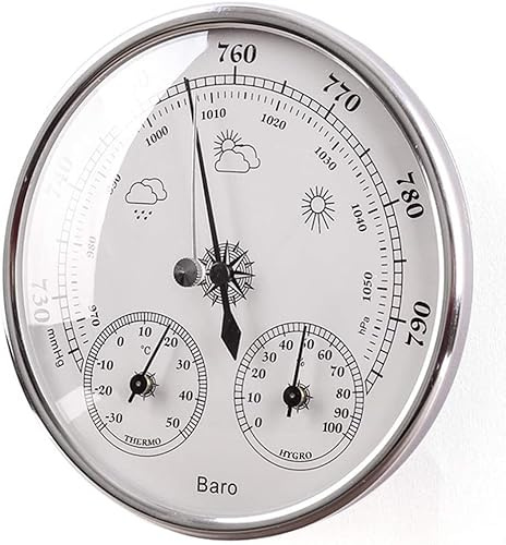 Barometro Tradizionale, Termometro Barometro, Stazione Meteo 3 in 1 for Uso Interno ed Esterno, Termometro Barometro Igrometro a Quadrante(Silver)