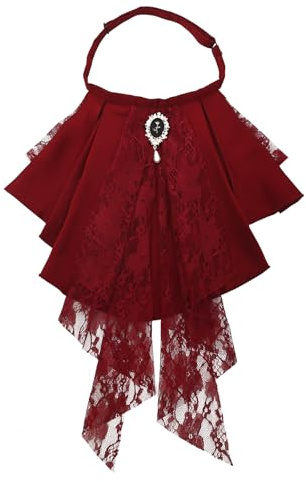 UniqKaliber Collo a Volant Vittoriano Jabot in Pizzo Collo Vintage Lolita Accessorio Costume di Halloween, Rosso, One Size