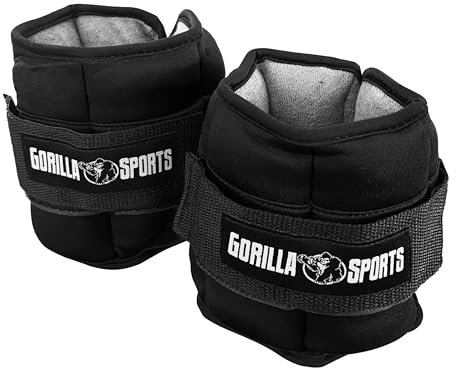 GORILLA SPORTS® Gewichtsmanschetten - 2er Set, Verstellbar, 0,45kg - 2,25 kg je Gelenk, Neopren, Farbwahl - Handgelenk Laufgewichte, Ankle Weights, Gewichte für Beine und Arme, Fußgewichte (Schwarz)