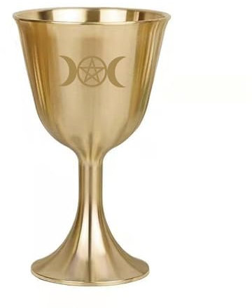 Copa de cáliz vintage, copa de vino de latón, cáliz decorativo de pentagrama de triple luna, decoración de mesa de copa de vino de metal retro, copa de copa de artesanía de brujas, cáliz de altar, cop