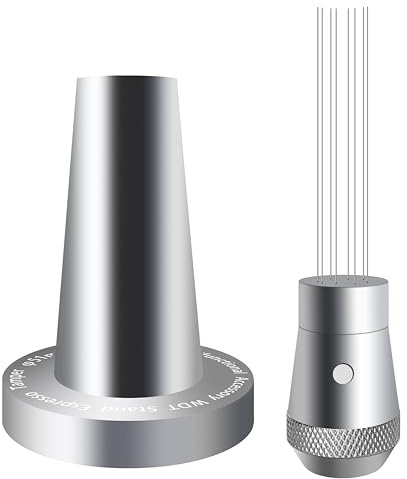 NEOUZA Coffee WDT Tamper Aluminum Multifunctional Espresso Accessories, Built-in Magnet, 0.4mm 8 Stainless Needles, WDT Holder with Ripple Base (Silver, 58mm)