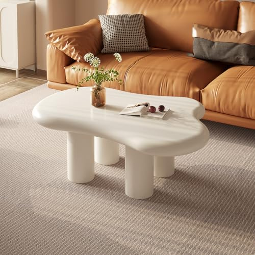 Guyii Wolkenförmiger Couchtisch, eleganter Beistelltisch, moderner weißer Cartoon-Couchtisch, unregelmäßiger Teetisch für das Wohnzimmer mit 4 Beinen, einfach zu montieren