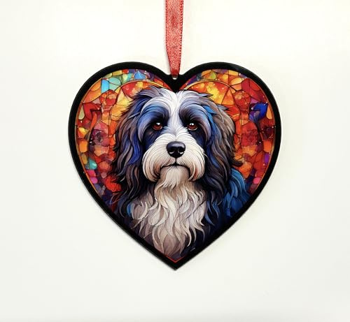 Tibetan Terrier Heart Suncatcher - Memorial or Gift for Dog Lovers - 13cm