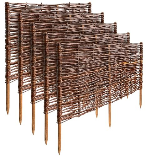 Creative Home Set di 5 Recinzioni in Vimini | 60 x 40 cm (+/- 1 cm) | Staccionate da Giardino per Delimitare Aiuole | Bordo Prato | Recinzione Decorativa | Ideale per il Giardino