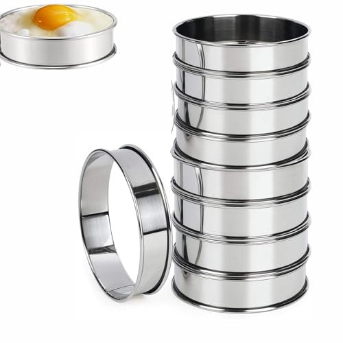 9 PCS Crumpet Rings, 6.6cm Crumpets Cooking Rings, Crumpet Rings Non Stick, Muffin Rings, Stainless Steel Tart Rings, Pastry Rings for Baking Cookie Desserts Pancake Muffin