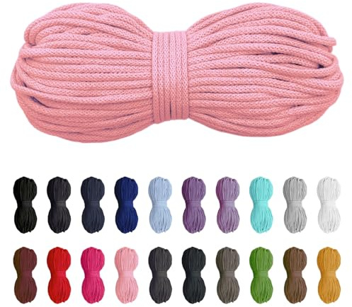 Slantastoffe 50 Meter Baumwollkordel 5mm, Baumwollschnur, Kordel, Seil, Turnbeutel, 21 Farben (Rosa)