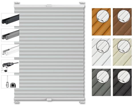 Plissee nach Maß Verdunkelung Premium, 6 Farben, 3 Profilfarben, Plisseerollo zum kleben Faltrollo Sichtschutz, Sonnenschutz für Fenster innen und Tür