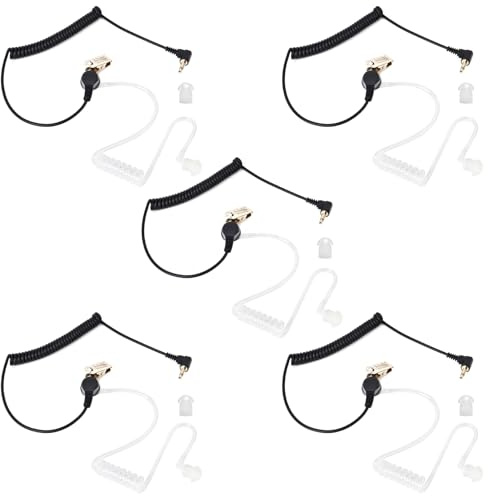 UAYESOK Schallschlauch Ohrhörer 3,5mm Hören Only, 1 Pin In-Ear Funk Kopfhörer Headset Security Hörschlauch mit Ohrstöpsel Transparent inkl. Halteclip für Motorola Kenwood Yaesu Funkgerät (5 Stück)