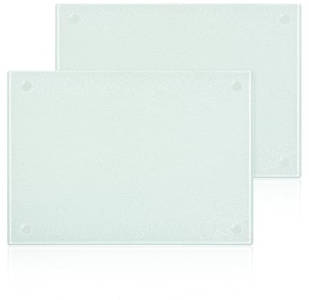 Lot de 2 planches à découper en verre - 28 x 20 cm - Résistante aux rayures - Avec pieds en silicone antidérapants - Résistante à la chaleur - Idéale pour le plan de travail de cuisine ou la planche à