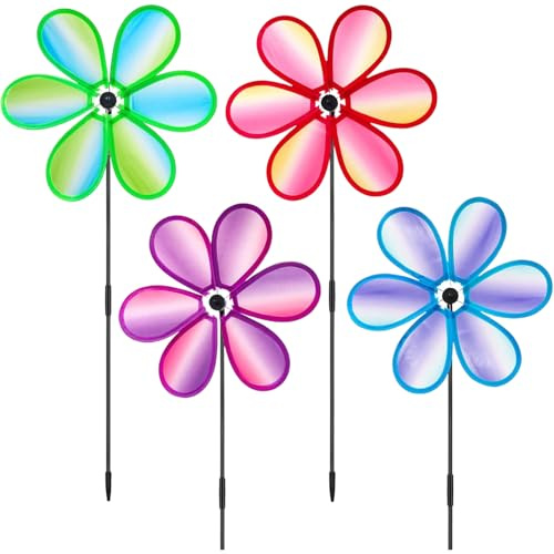 4Pack Colorful Wind Spinners For Garden Rainbow Pinwheel Windmill For Lawn Pinwheels Party Decoration Windmills For Garden Balcony Patio Yard Outdoor Lawn